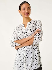 Roman White Spot Print V-Neck Button Blouse - Image 1 of 5
