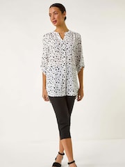 Roman White Spot Print V-Neck Button Blouse - Image 2 of 5