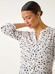 Roman White Spot Print V-Neck Button Blouse - Image 4 of 5