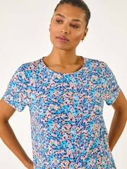Roman Blue 100% Cotton Floral Print Tie Hem Top - Image 4 of 5