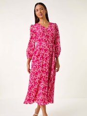 Roman Pink Heart Print Midi Dress - Image 1 of 5
