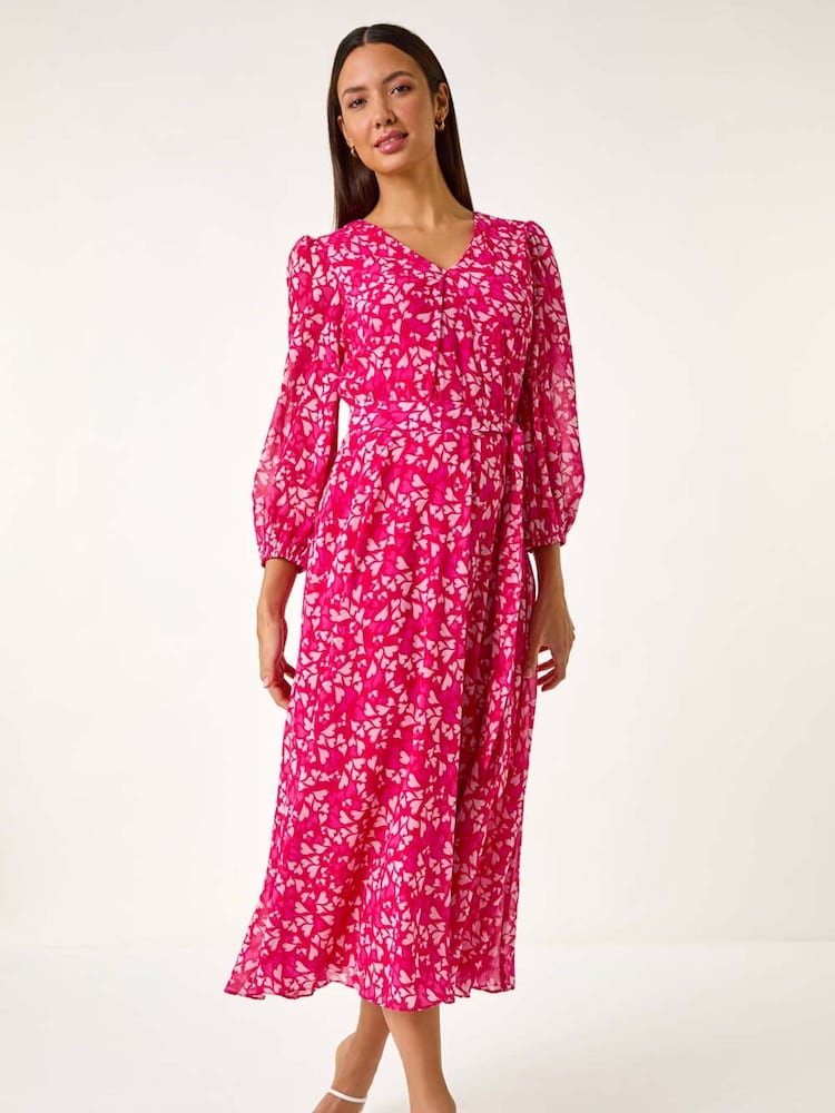 Roman Pink Heart Print Midi Dress - Image 1 of 5
