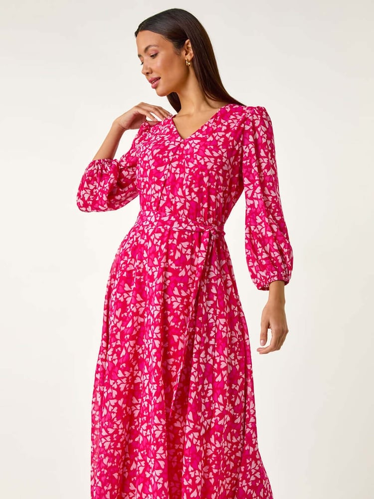 Roman Pink Heart Print Midi Dress - Image 2 of 5