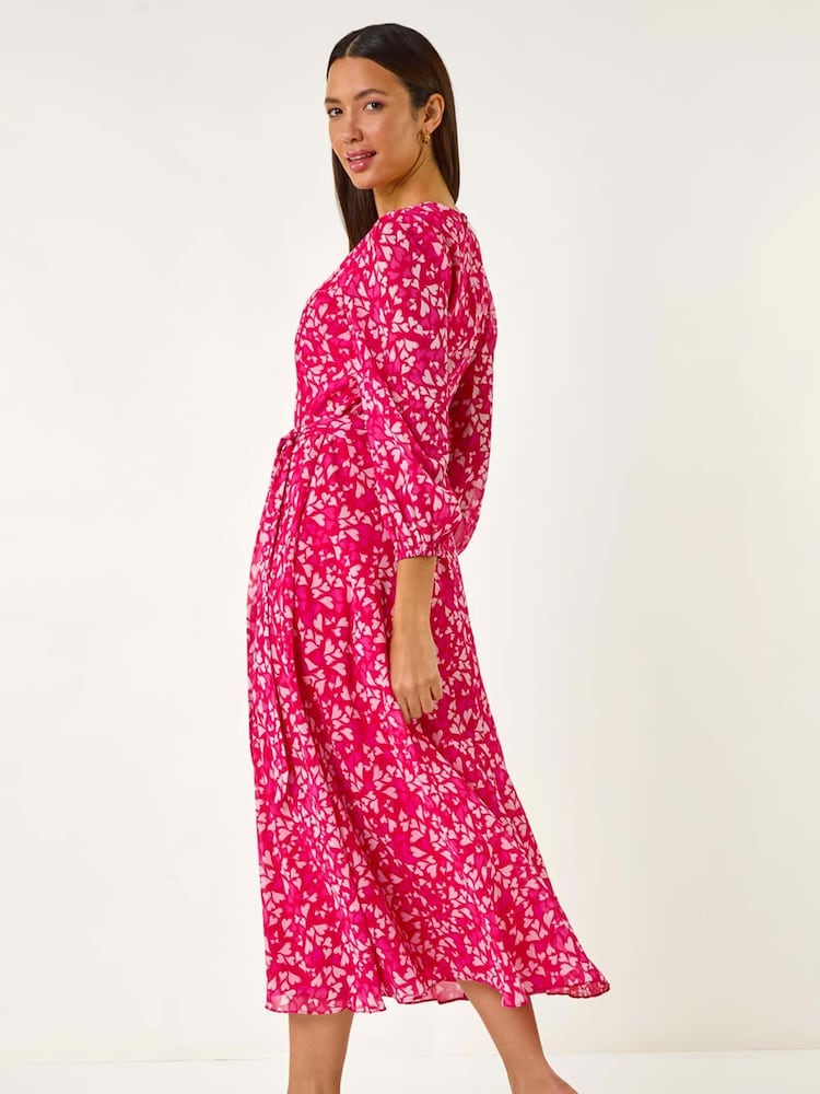 Roman Pink Heart Print Midi Dress - Image 3 of 5