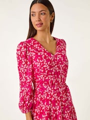 Roman Pink Heart Print Midi Dress - Image 4 of 5