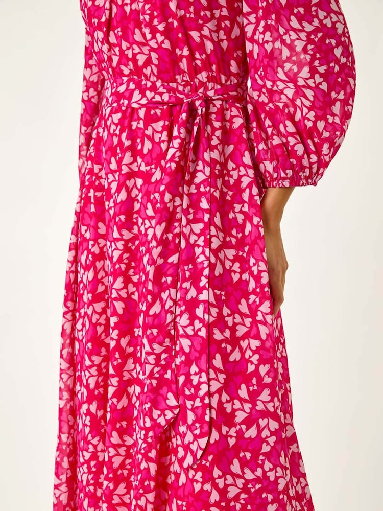 Roman Pink Heart Print Midi Dress - Image 5 of 5