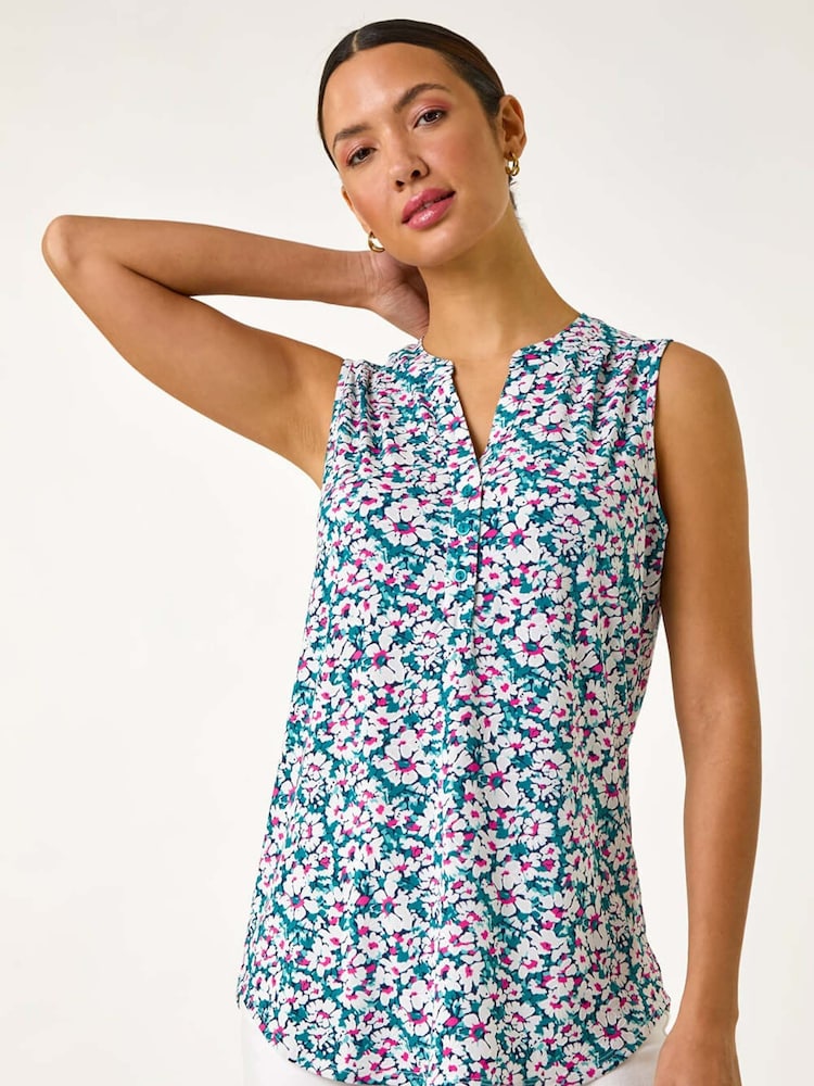 Roman Pink Textured Floral Print Vest Top - Image 1 of 5