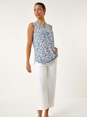 Roman Pink Textured Floral Print Vest Top - Image 2 of 5