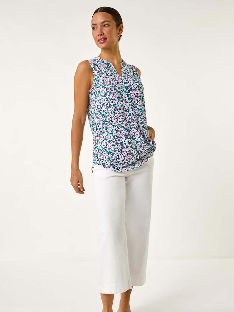 Roman Pink Textured Floral Print Vest Top - Image 2 of 5