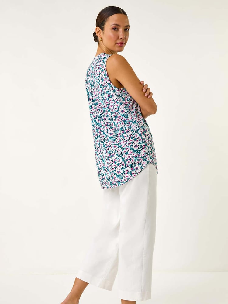 Roman Pink Textured Floral Print Vest Top - Image 3 of 5