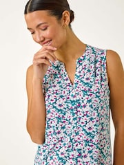 Roman Pink Textured Floral Print Vest Top - Image 4 of 5