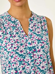 Roman Pink Textured Floral Print Vest Top - Image 5 of 5