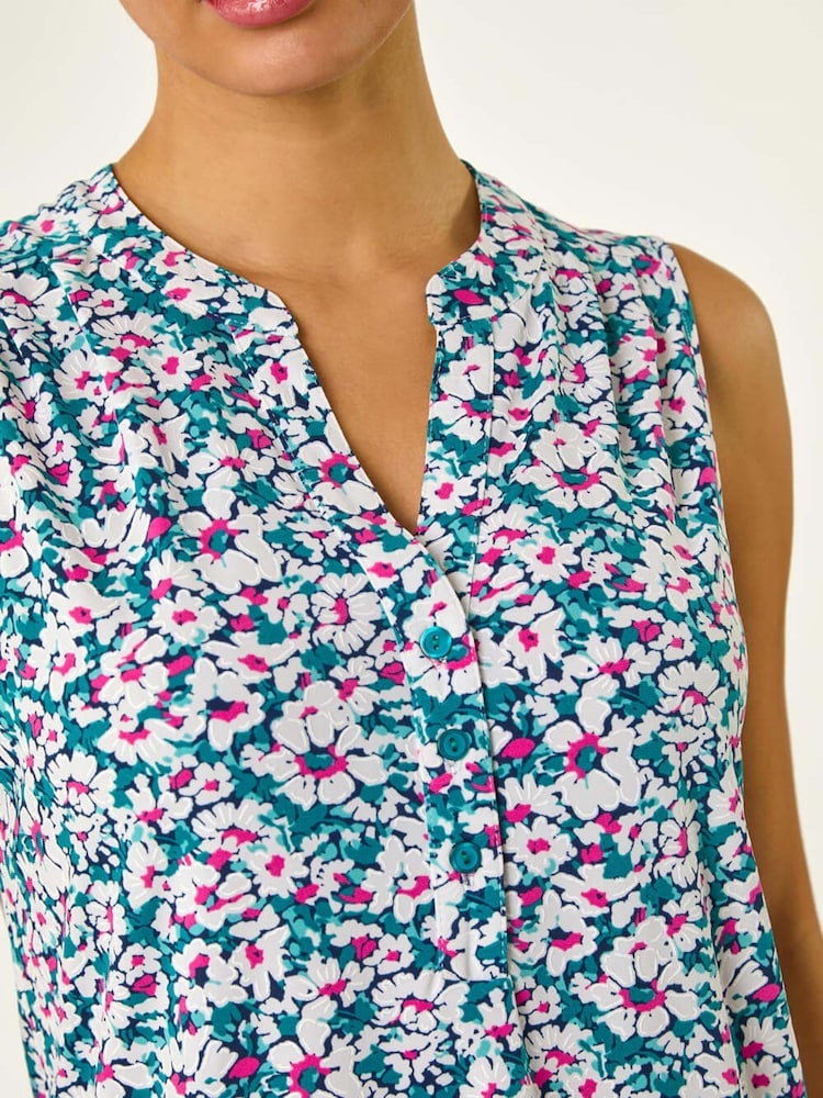 Roman Pink Textured Floral Print Vest Top - Image 5 of 5