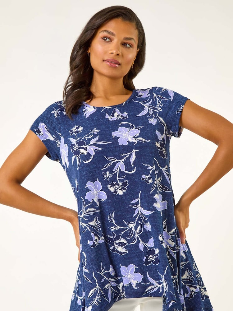 Roman Textured Floral Print Tunic Top - Imagen 1 de 5