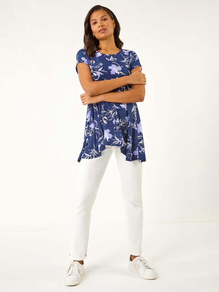 Roman Textured Floral Print Tunic Top - Imagen 2 de 5