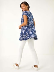 Roman Textured Floral Print Tunic Top - Imagen 3 de 5