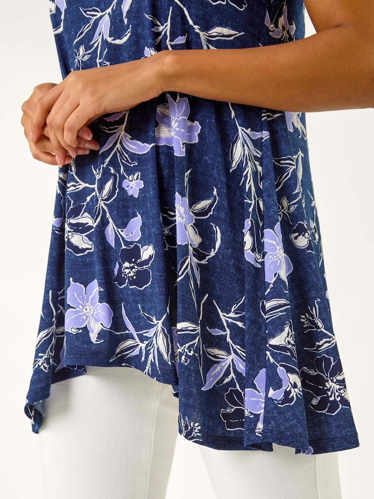 Roman Textured Floral Print Tunic Top - Imagen 5 de 5