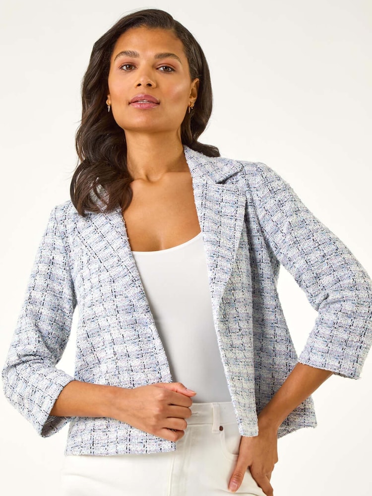 Roman Purple Textured Check Print Collar & Revere Blazer - Image 1 of 5
