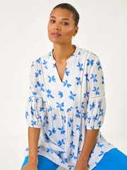 Roman Blue Floral Print Blouses - Image 1 of 5