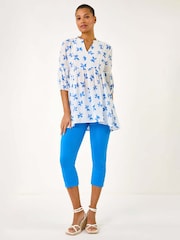 Roman Blue Floral Print Blouses - Image 2 of 5