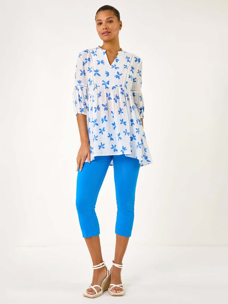 Roman Blue Floral Print Blouses - Image 2 of 5