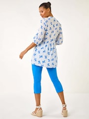 Roman Blue Floral Print Blouses - Image 3 of 5