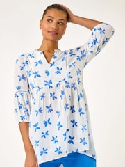 Roman Blue Floral Print Blouses - Image 4 of 5