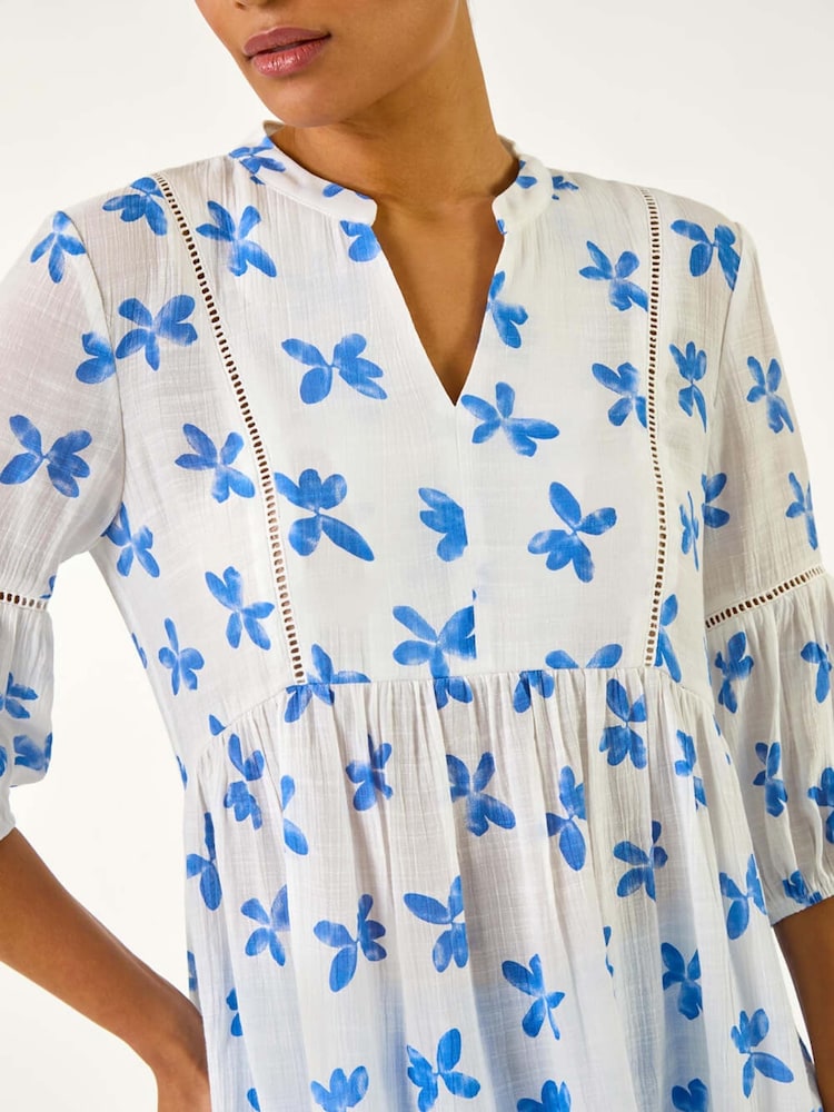 Roman Blue Floral Print Blouses - Image 5 of 5