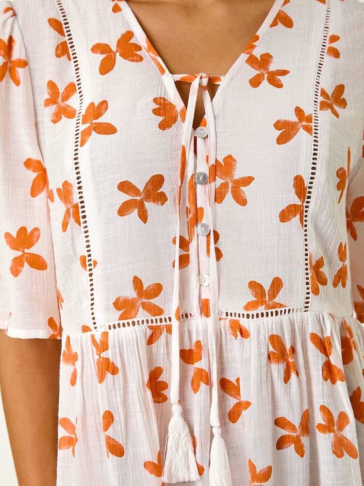 Roman Orange Floral Print Boho Smock Top - Image 5 of 5 Roman Orange Floral Print Boho Smock Top - Image 5 of 5