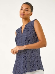 Roman Blue Polka Dot Print Pintuck Vest - Image 4 of 5