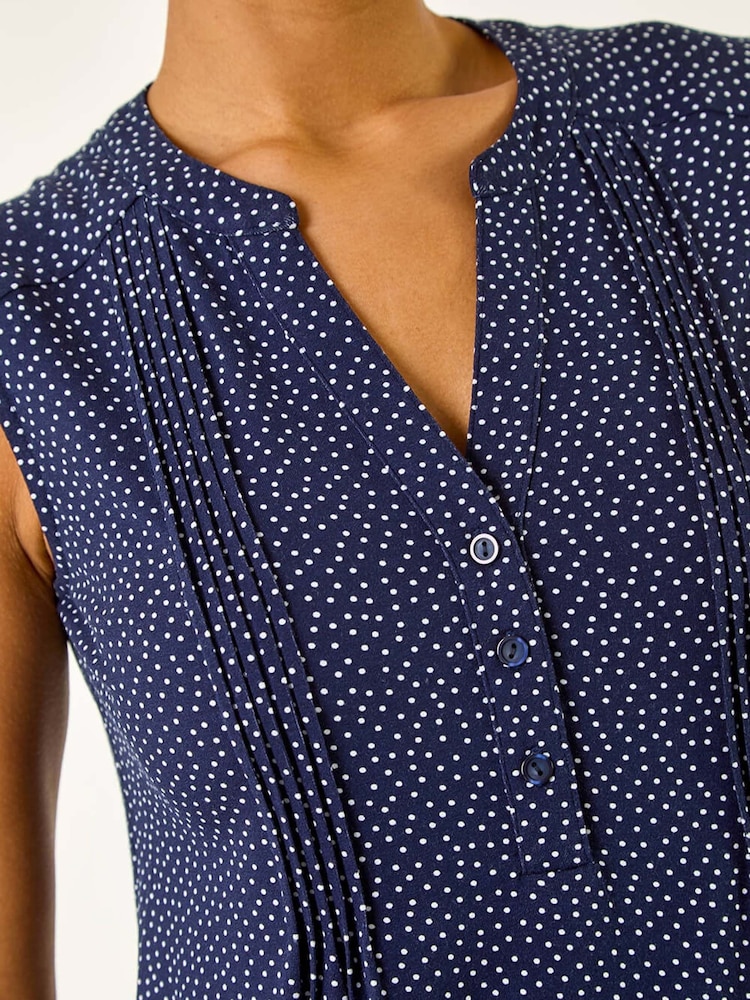 Roman Blue Polka Dot Print Pintuck Vest - Image 5 of 5