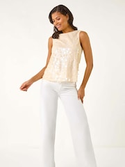 Roman Natural Circle Sequin Sleeveless Top - Image 2 of 5