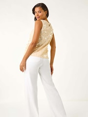 Roman Natural Circle Sequin Sleeveless Top - Image 3 of 5