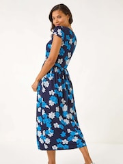 Roman Blue Floral Print Pocket Midi Dress - Image 3 of 5