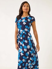 Roman Blue Floral Print Pocket Midi Dress - Image 4 of 5
