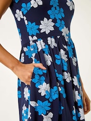 Roman Blue Floral Print Pocket Midi Dress - Image 5 of 5