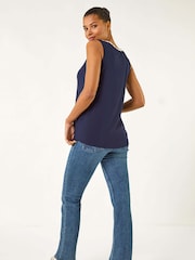 Roman Black Daisy Neck Trim Vest Top - Image 3 of 5
