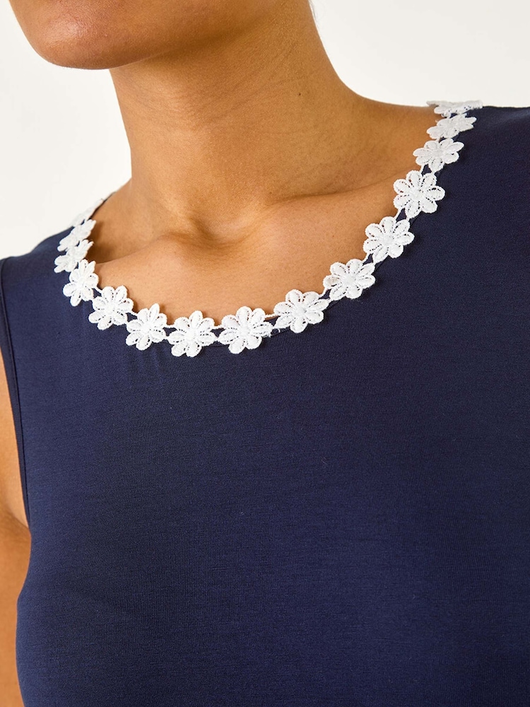 Roman Black Daisy Neck Trim Vest Top - Image 5 of 5