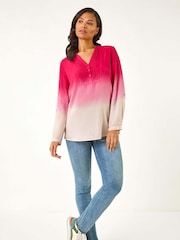 Roman Red Dip Dye Print V-Neck Top - Image 1 of 5