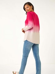 Roman Red Dip Dye Print V-Neck Top - Image 2 of 5