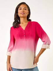 Roman Red Dip Dye Print V-Neck Top - Image 3 of 5