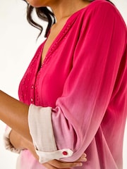 Roman Red Dip Dye Print V-Neck Top - Image 5 of 5