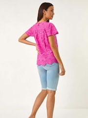 Roman Pink Broderie Short Sleeve 100% Cotton Top - Image 3 of 5