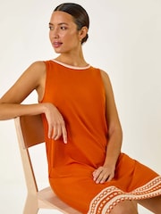 Roman Orange Embroidered Trim Stretch Jersey Shift Dress - Image 1 of 5