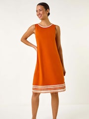 Roman Orange Embroidered Trim Stretch Jersey Shift Dress - Image 2 of 5