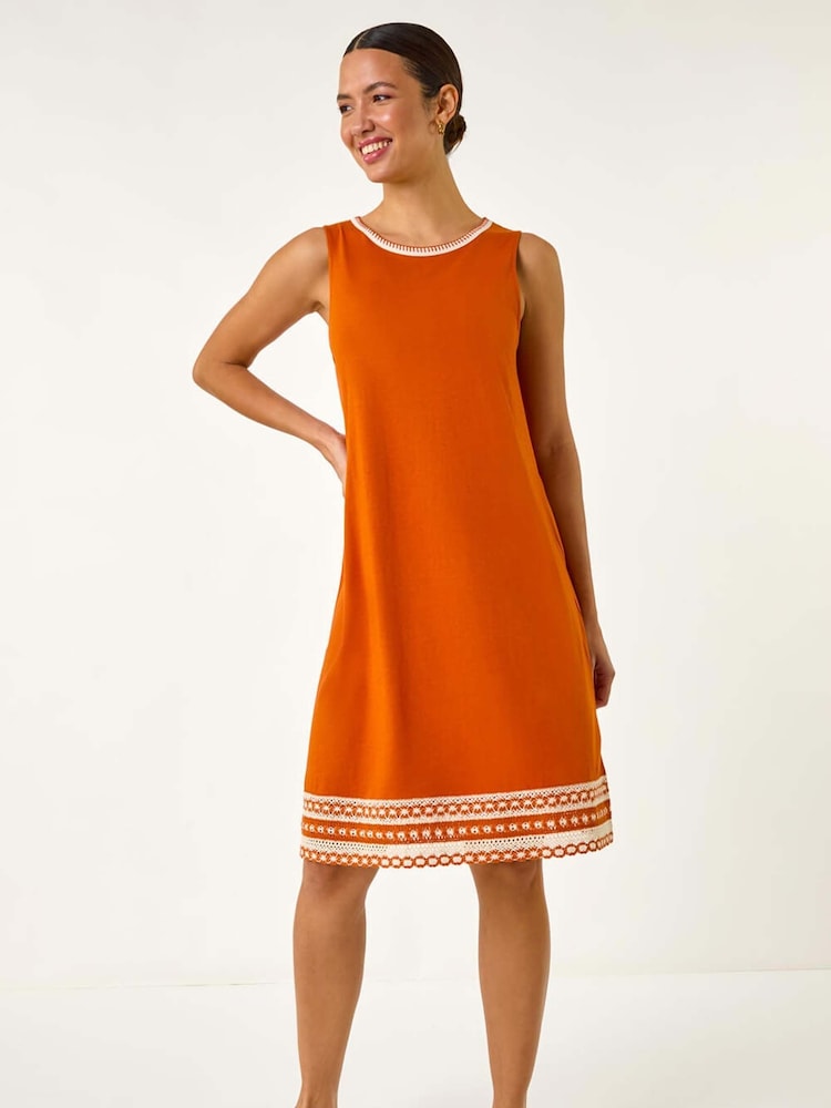 Roman Orange Embroidered Trim Stretch Jersey Shift Dress - Image 2 of 5