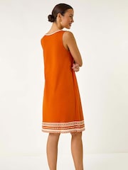 Roman Orange Embroidered Trim Stretch Jersey Shift Dress - Image 3 of 5