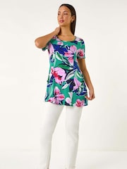 Túnica romana texturizada com estampa floral - Imagem 2 de 5