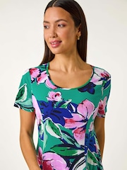 Túnica romana texturizada com estampa floral - Imagem 4 de 5