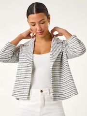 Roman White Textured Stripe Collar And Revere Blazer - Image 1 of 5